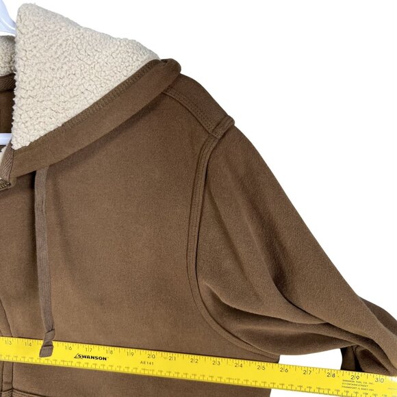 Eddie Bauer Mens XL Sherpa Lined Soft Full Zip Brown Heavyweight Hoodie Jacket - Picture 10 of 15